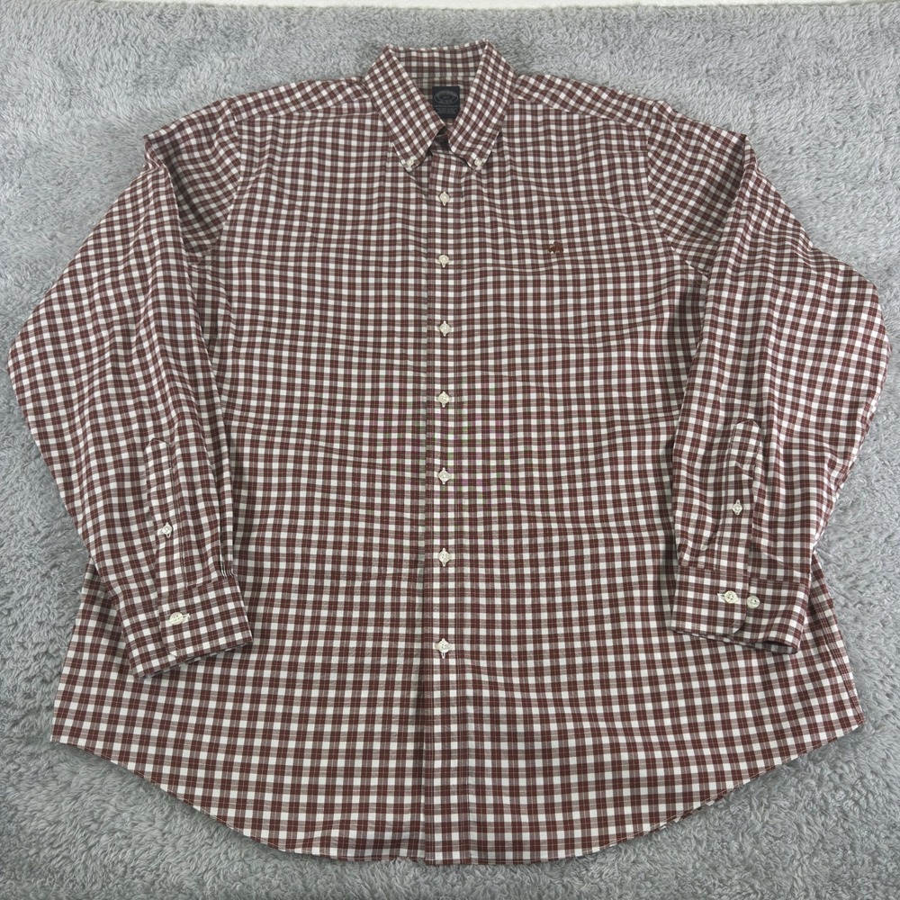 Brooks Brothers Mens 1XLT Brown Gingham Supima Cotton Non-Iron Stretch Shirt - Picture 2 of 9